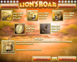 Lion's Roar Paytable Screenshot
