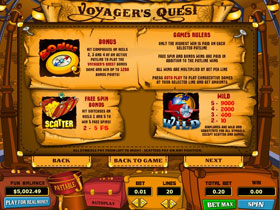 Voyagers Quest Slot Paytable Screen