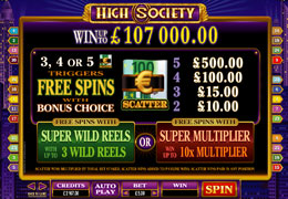 High Society Slot Paytable